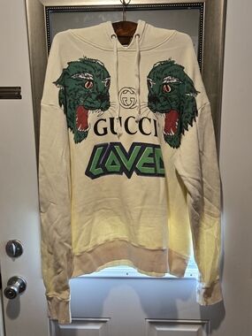 Gucci Tiger Loved Print Hoodie Off-White Color